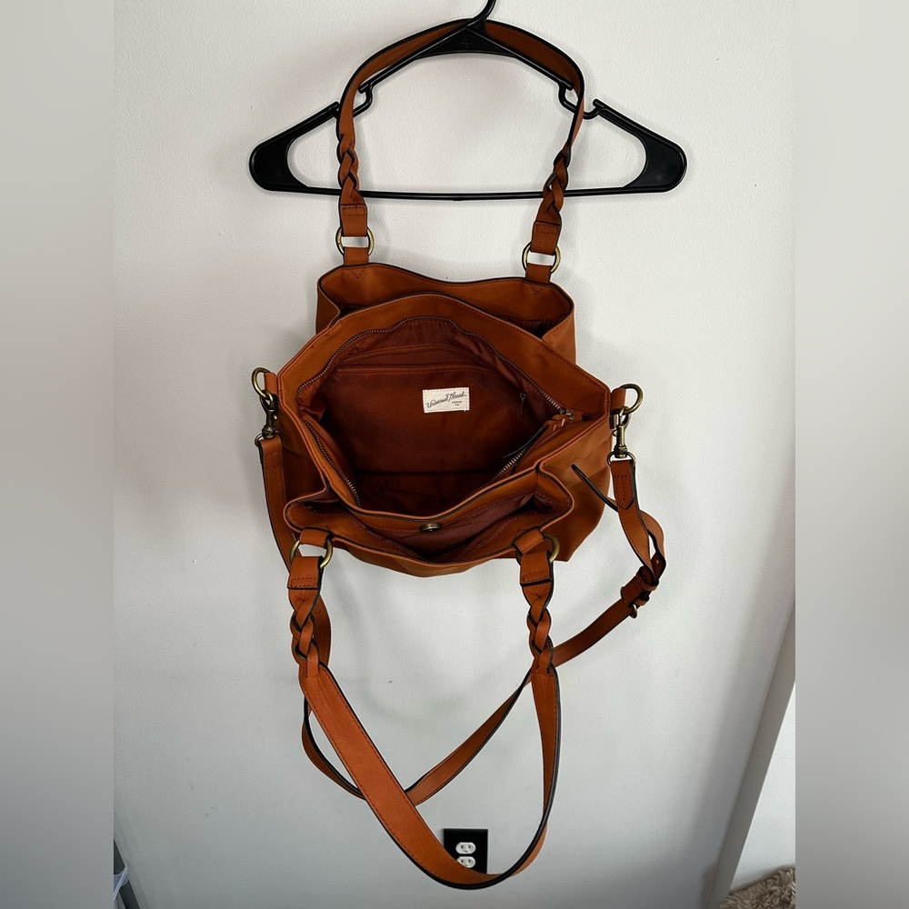 Women’s Brown Universal Thread Shoulder Bag Crossbody Faux Suede Tote Purse - Picture 3 of 7
